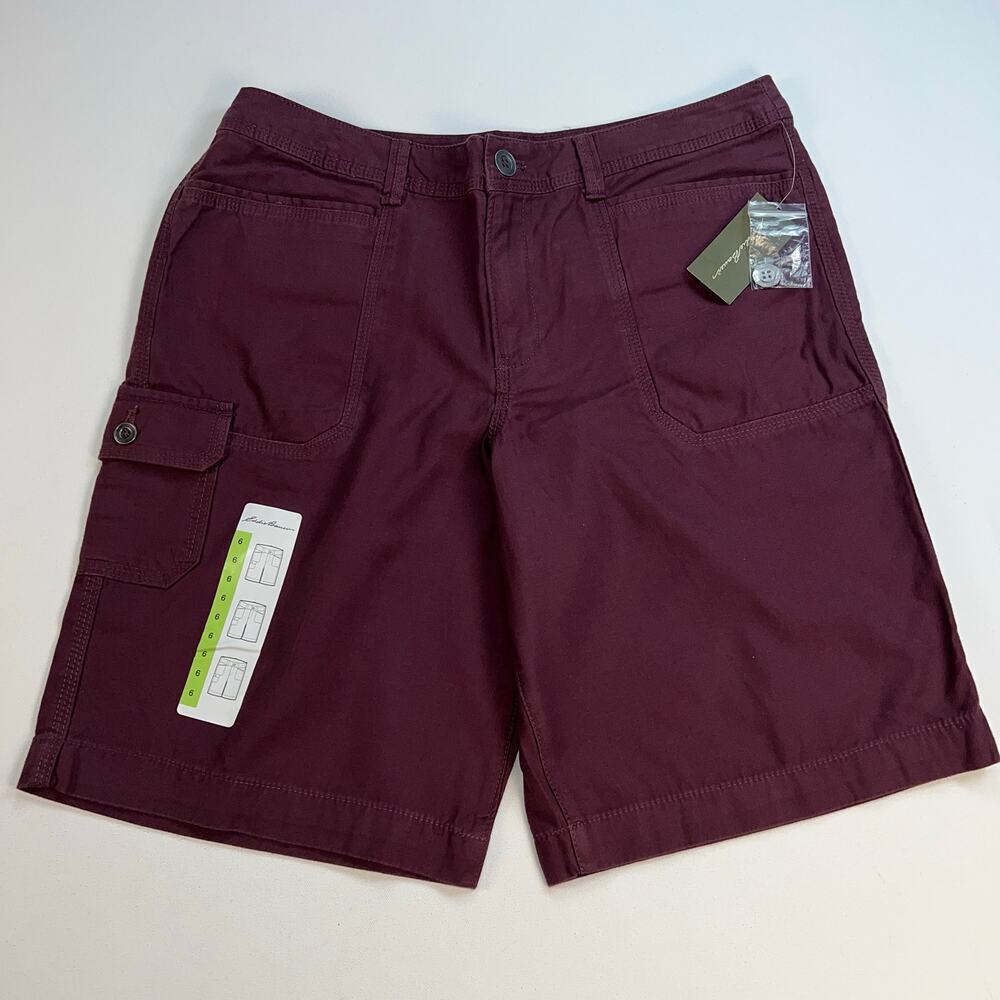 Eddie Bauer 100% Cotton Hiking Cargo Shorts Mid Rise 10” Inseam Plum Size 6